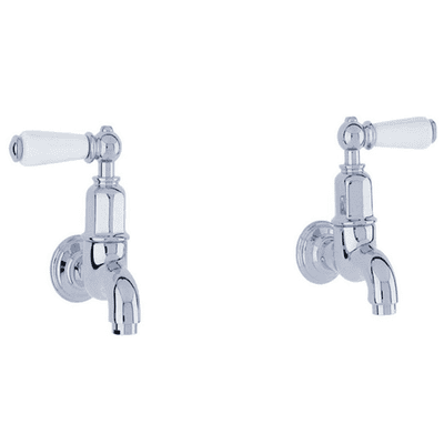 Perrin & Rowe Mayan Bibcocks Wall Mounted With Porcelain Lever Handles Pair Chrome 4322CP