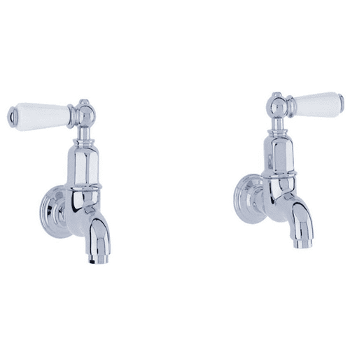 Perrin & Rowe Mayan Bibcocks Wall Mounted With Porcelain Lever Handles Pair Chrome 4322CP