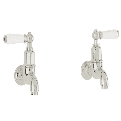 Perrin & Rowe Mayan Bibcocks Wall Mounted With Porcelain Lever Handles Pair Polished Nickel 4322NI