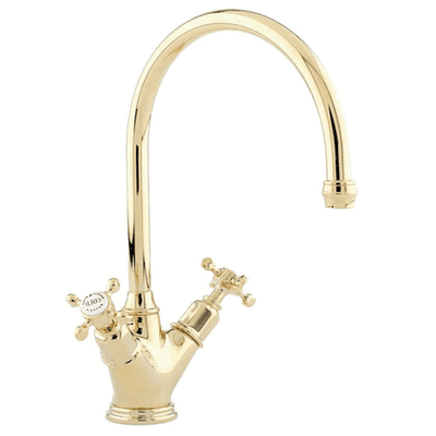 Perrin & Rowe Minoan Monobloc Mixer Kitchen Tap With Crosshead Handles Gold 4385IG