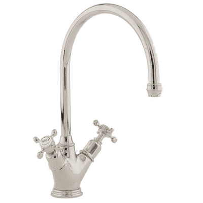 Perrin & Rowe Minoan Monobloc Mixer Kitchen Tap With Crosshead Handles Polished Nickel 4385NI