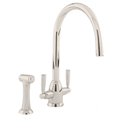 Perrin & Rowe Oberon Twin Lever Monobloc Mixer Kitchen Tap With C Spout And Rinse Nickel  4866NI