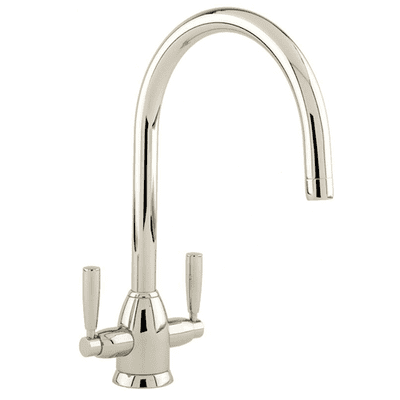 Perrin & Rowe Oberon Twin Lever Monobloc Mixer Kitchen Tap With C Spout Nickel 4861NI