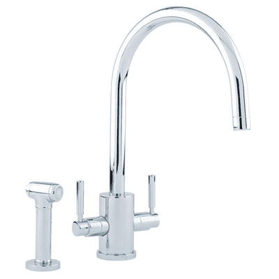 Perrin & Rowe Orbiq Twin Lever Monobloc Mixer Kitchen Tap With C Spout And Rinse Chrome 4312CP