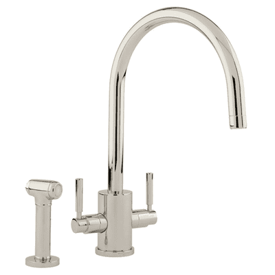 Perrin & Rowe Orbiq Twin Lever Monobloc Mixer Kitchen Tap With C Spout And Rinse Nickel 4312NI