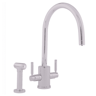 Perrin & Rowe Orbiq Twin Lever Monobloc Mixer Kitchen Tap With C Spout And Rinse Pewter 4312PF