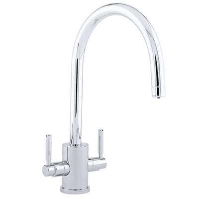 Perrin & Rowe Orbiq Twin Lever Monobloc Mixer Kitchen Tap With C Spout Chrome 4212CP