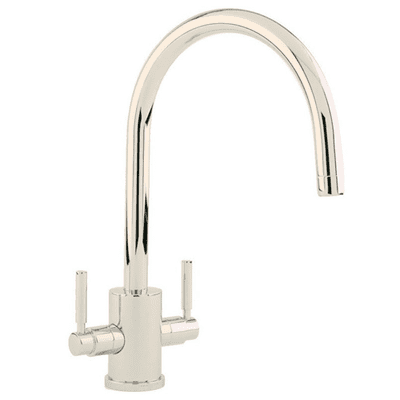Perrin & Rowe Orbiq Twin Lever Monobloc Mixer Kitchen Tap With C Spout Nickel 4212NI