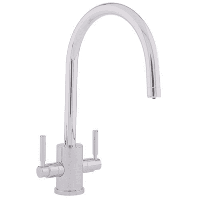 Perrin & Rowe Orbiq Twin Lever Monobloc Mixer Kitchen Tap With C Spout Pewter 4212PF