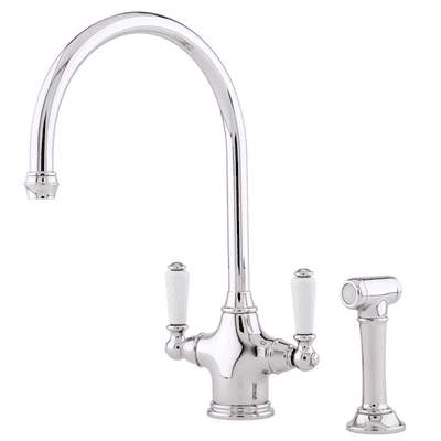 Perrin & Rowe Phoenician Monobloc With Twin Porcelian Lever Handles And Rinse Nickel 4360NI