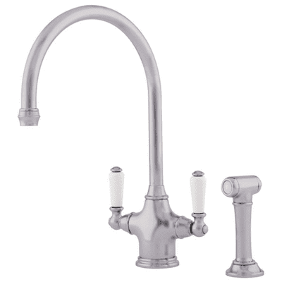 Perrin & Rowe Phoenician Monobloc With Twin Porcelian Lever Handles And Rinse Pewter 4360PF