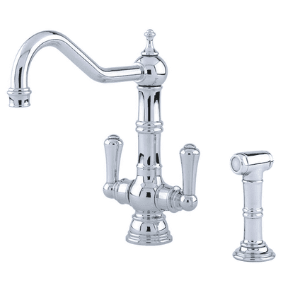 Perrin & Rowe Picardie Sink Mixer Kitchen Tap With Twin Levers And Rinse Chrome 4766CP
