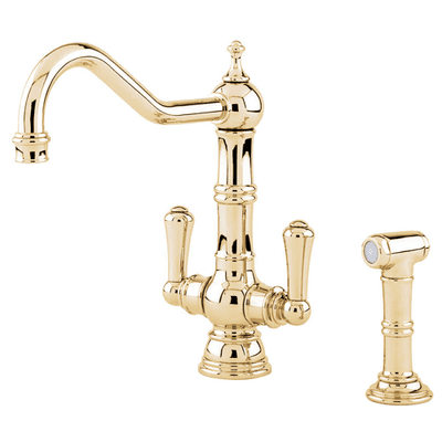 Perrin & Rowe Picardie Sink Mixer Kitchen Tap With Twin Levers And Rinse Gold 4766IG
