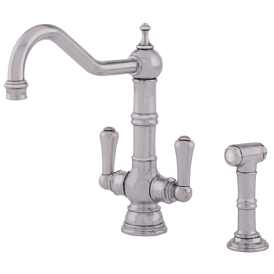 Perrin & Rowe Picardie Sink Mixer Kitchen Tap With Twin Levers And Rinse Pewter 4766PF
