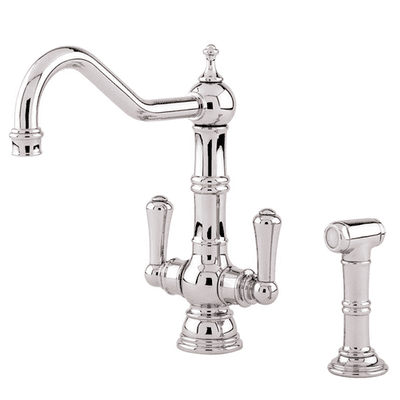 Perrin & Rowe Picardie Sink Mixer Kitchen Tap With Twin Levers And Rinse Polished Nickel 4766NI