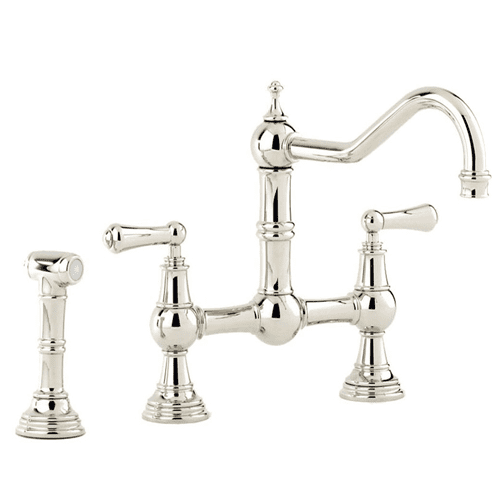 Perrin & Rowe Provence Two-Hole Sink Mixer Kitchen Lever Handles And Rinse Polished Nickel 4756NI