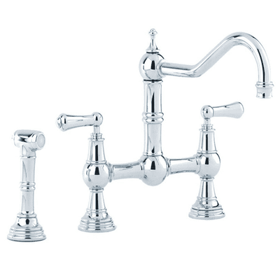 Perrin & Rowe Provence Two-Hole Sink Mixer Kitchen Tap With Lever Handles And Rinse Chrome 4756CP