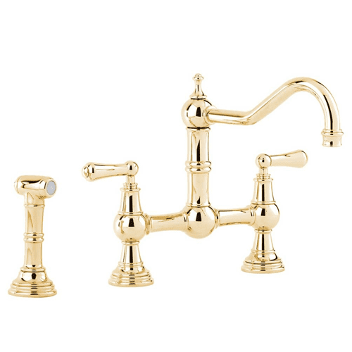 Perrin & Rowe Provence Two-Hole Sink Mixer Kitchen Tap With Lever Handles And Rinse Gold 4756IG