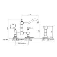 Perrin & Rowe Provence Two-Hole Sink Mixer Kitchen Tap With Lever Handles And Rinse Pewter 4756PF