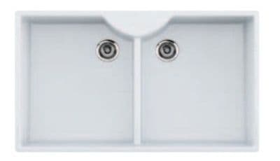 Thomas Denby Heritage 900 Ceramic Double Bowl Kitchen Sink With Tap Ledge White HER900