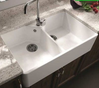 Thomas Denby Vintage 800 Ceramic Double Bowl Kitchen Sink White VIN800 