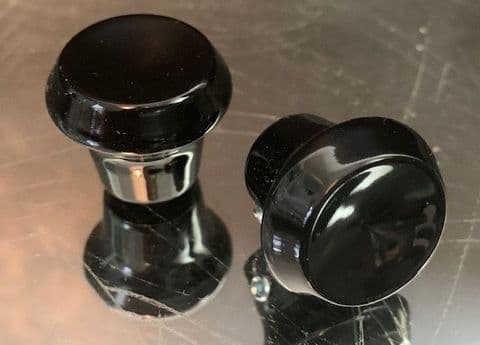 2x BAKELITE RADIO KNOBS BLACK NEW PAIR - PORSCHE 911 912 UNIVERSAL