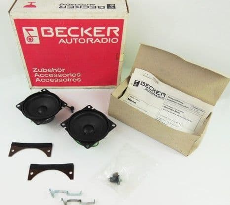 2X BECKER DASH SPEAKERS, BOX, MANUAL, BRACKETS - NEW OLD STOCK - MERCEDES R / 107 SL 1972-1989