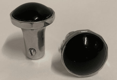 2x RADIO KNOBS BLACK / CHROME NEW PAIR- MERCEDES 190SL 300SL PONTON