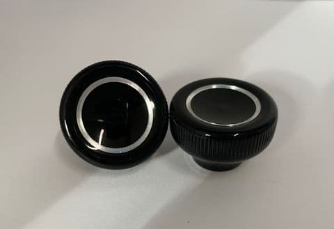 2x RADIO KNOBS BLACK/CHROME RING NEW PAIR- MERCEDES & UNIVERSAL