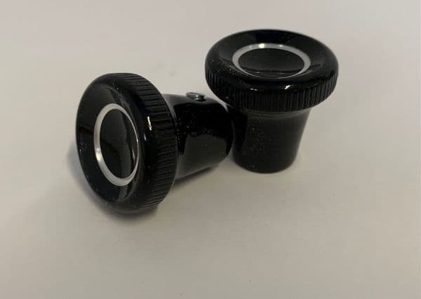 2x RADIO KNOBS BLACK/CHROME TRUMPET NEW PAIR- MERCEDES & UNIVERSAL