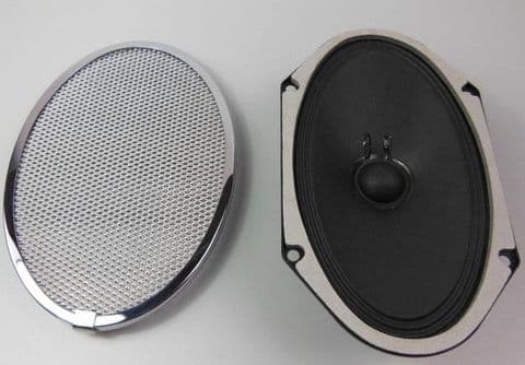 OVAL LOUDSPEAKER AND CHROME GRILL NEW - PORSCHE 356 ASTON MARTIN DB4 MERCEDES 319 PONTON