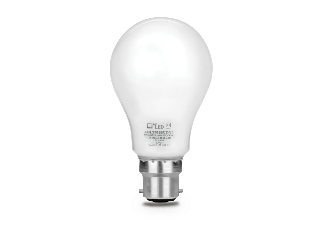 ALL LED AGLS901BCD/30 Triumph 9W B22 Dimmable LED GLS Lamps Bayonet Cap ...