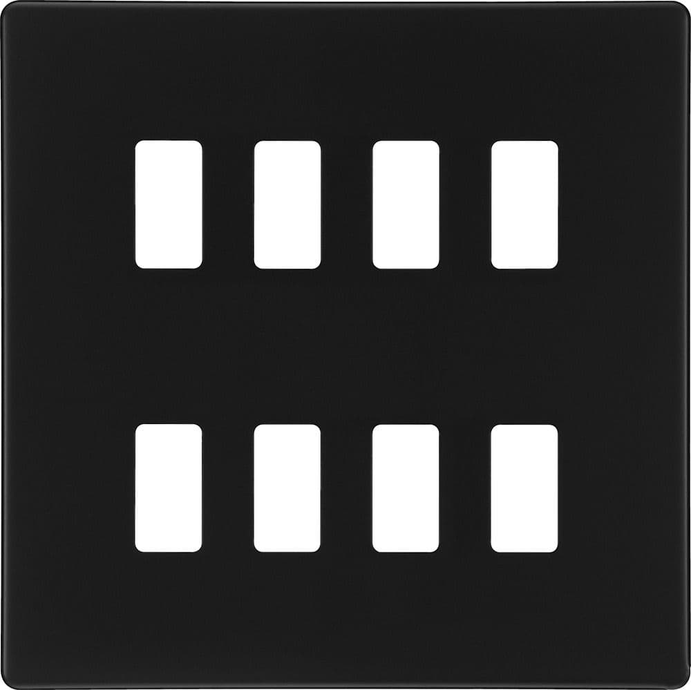 BG Electrical RFFB8 Grid Front Plate Screwless Matt Black 8 Gang