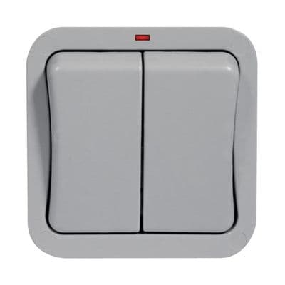 BG Electrical WP42 Nexus Storm Grey 2 Gang 2 Way Single Pole Switch With Neon IP66 20A