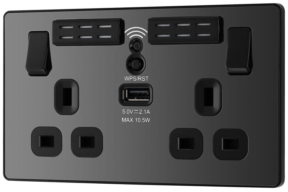 BG Evolve PCDBC22UWRB Black Chrome 13A Double Switched Socket with WiFi ...