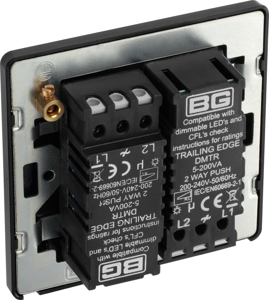 BG Evolve PCDBC82B Black Chrome Double Dimmer Switch 2 Way Trailing