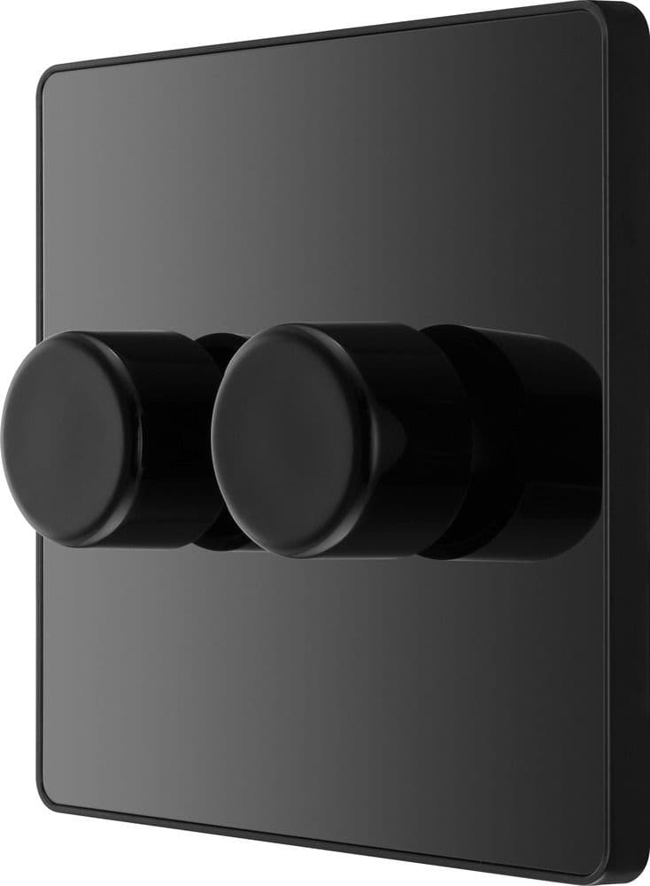 BG Evolve PCDBC82B Black Chrome Double Dimmer Switch 2 Way Trailing Edge 200W