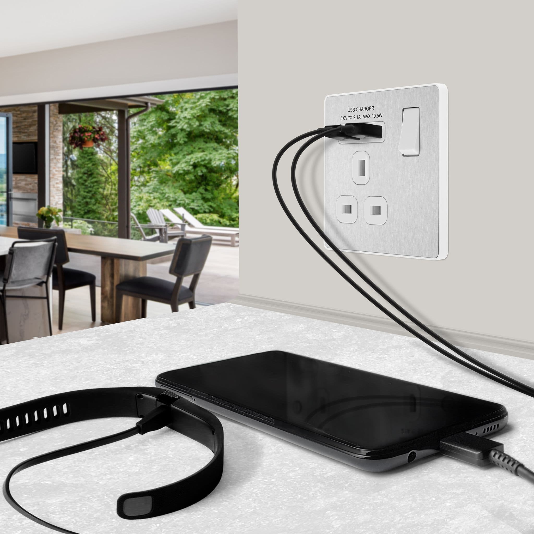 BG Electrical fbs21u2g presa singola da 2,1 A Masterplug con 2 x USB d4Mw
