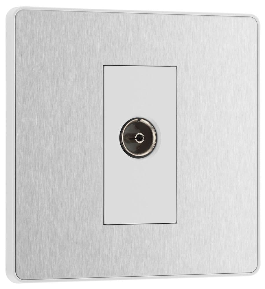 BG Evolve PCDBS60W Brushed Steel Single Co-Ax Aerial Socket for TV or FM