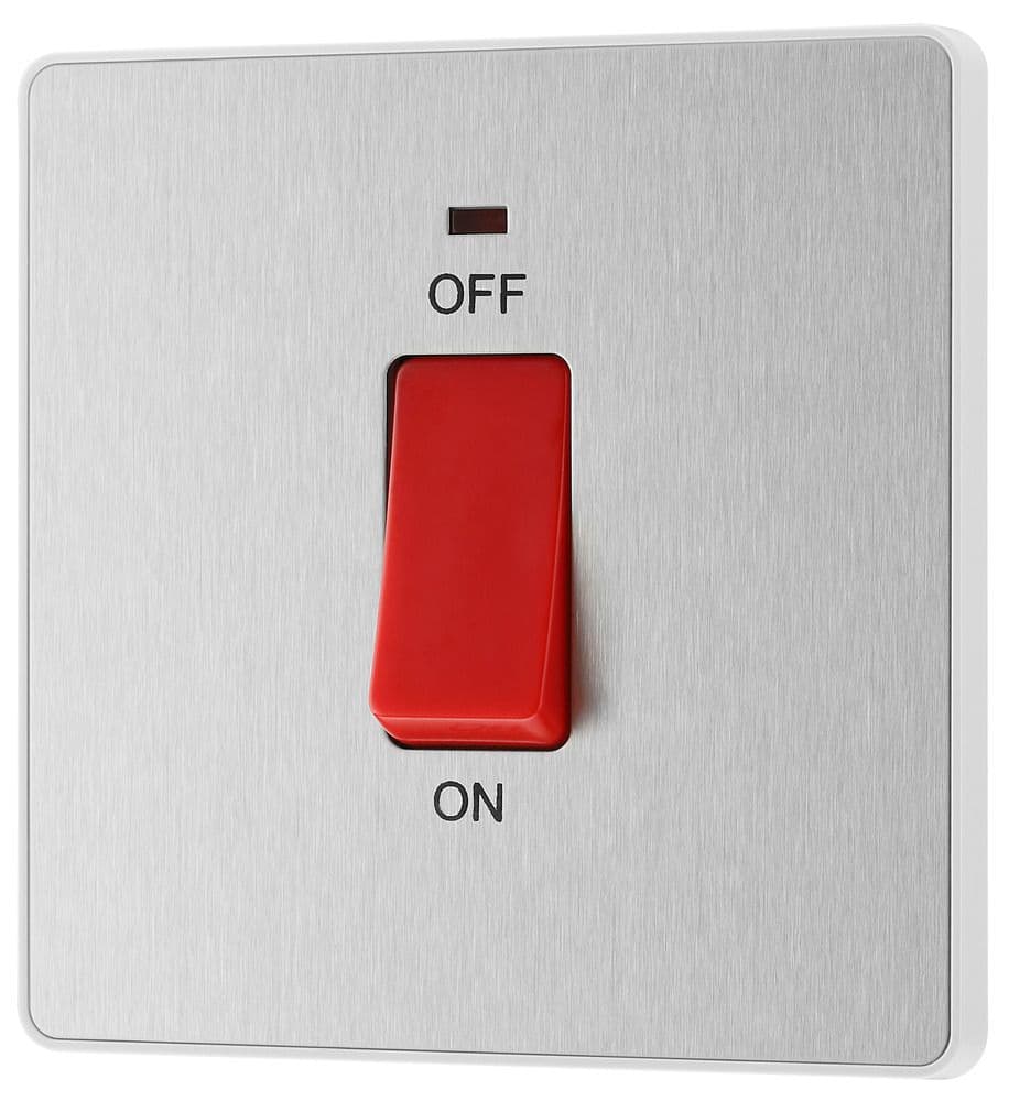 BG Evolve PCDBS74W Brushed Steel 45A Square Plate Double Pole Switch ...