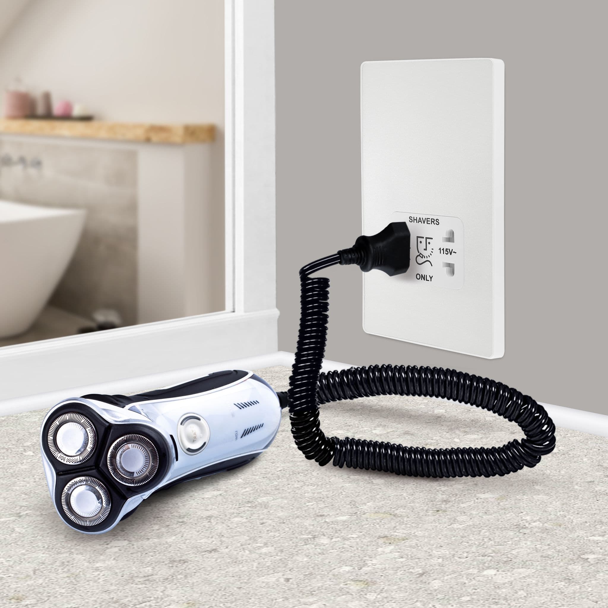 BG Electrical Evolve Rasiersteckdose, 115/240 V – Gebürstetes Messing, Schraubenlos, Für Rasierer & Zahnbürsten