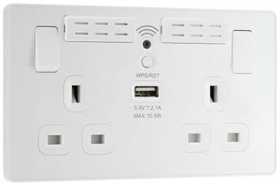 BG Evolve PCDCL22UWRW Pearlescent White 13A Double Switched Socket with WiFi Extender