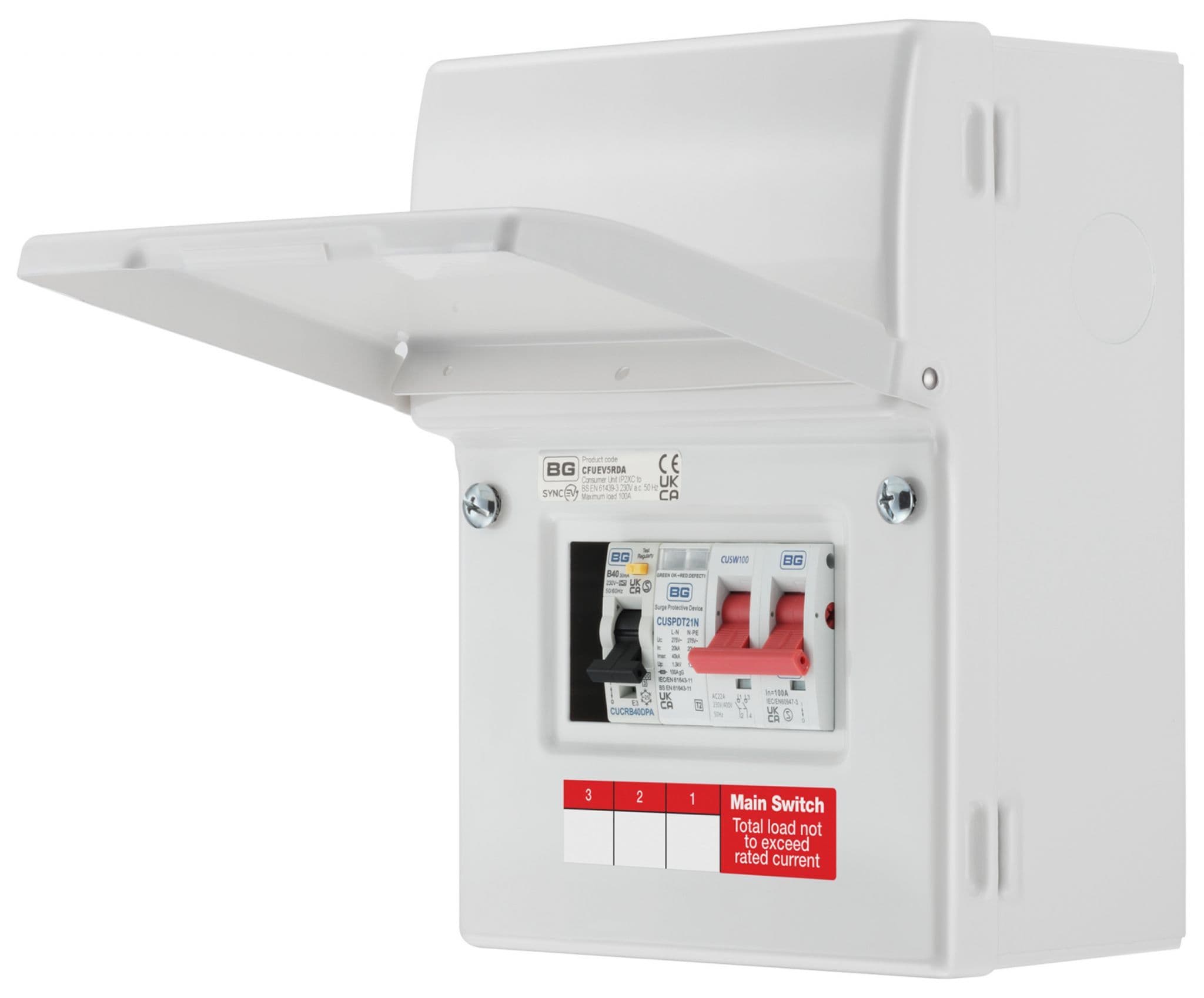 BG Sync Energy CFUEV5RDA Consumer Unit with 100A Main Switch & 40A 30mA ...
