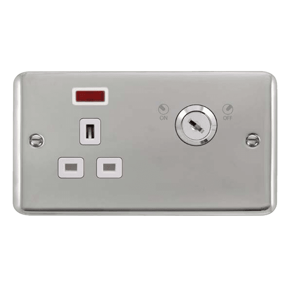 Click Deco Plus DPCH655WH 13A 1 Gang DP Lockable Socket Neon Chrome ...