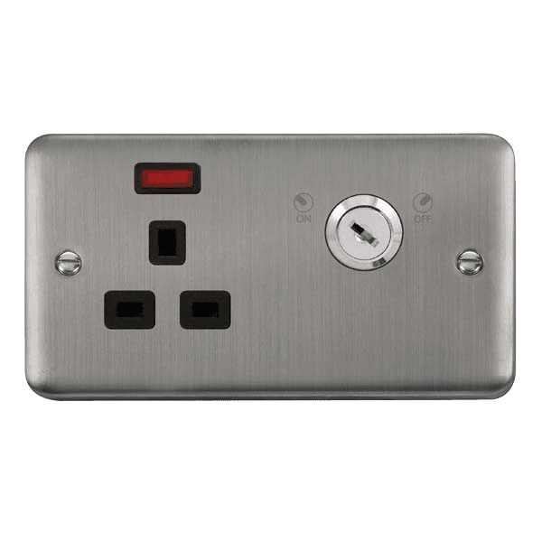 Click Deco Plus DPSS655BK 13A 1 Gang DP Lockable Socket Neon Stainless ...