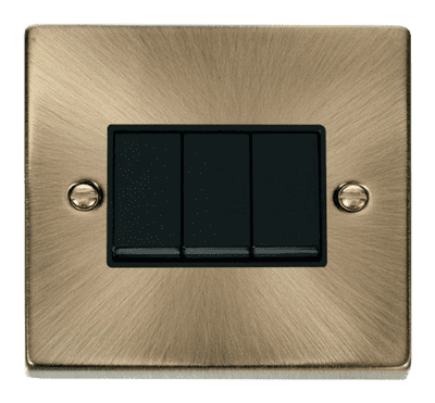 Click Deco VPAB013BK 3 Gang 2 Way 10AX Switch - Antique Brass