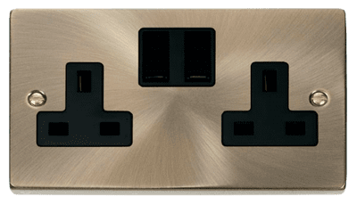 Click Deco VPAB036BK 2 Gang 13A DP Switched Socket Outlet - Antique Brass