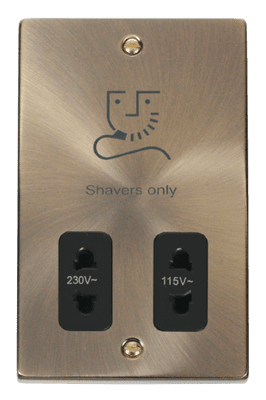 Click Deco VPAB100BK Dual Voltage Shaver Socket Outlet 115/230V - Antique Brass