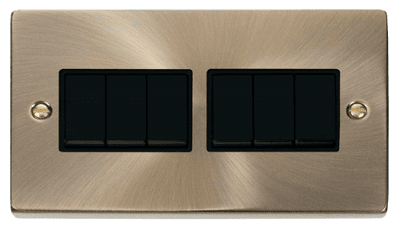 Click Deco VPAB105BK 6 Gang 2 Way 10AX Switch - Antique Brass