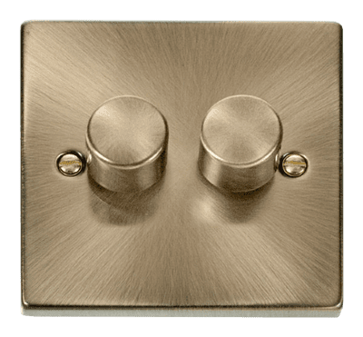 Click Deco VPAB162 2 Gang 2 Way 100W LED Dimmer Switch - Antique Brass